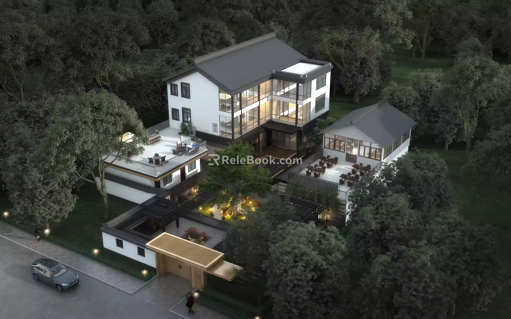 Aerial view of modern architecture 3d model