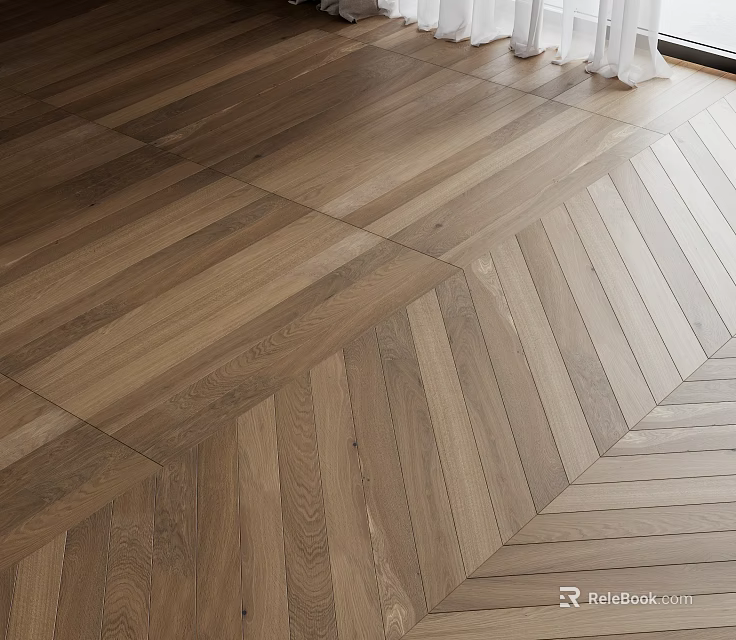 Elegant Wooden Flooring In Herringbone Pattern With Natural Wood Grain And Warm Tones 3d model 