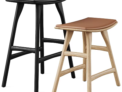 Modern Black And Light Wooden Bar Stools With Leather Seat And Minimalist Design 3d model