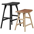 Modern Black And Light Wooden Bar Stools With Leather Seat And Minimalist Design