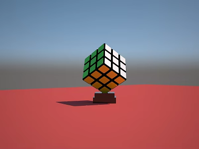 Rubik's Cube Shaped Billboard With Green White Orange Black Squares On Red Surface 3d model