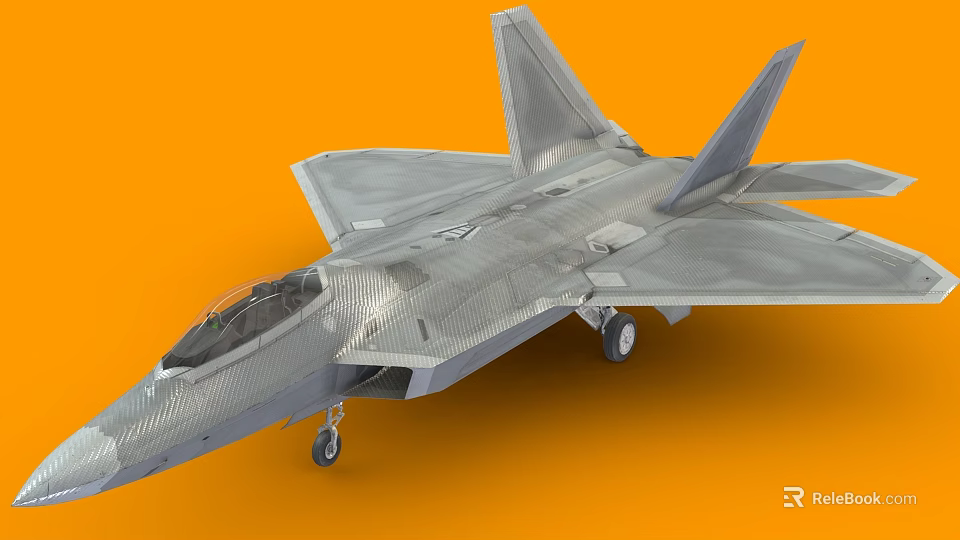 Silver Stealth Fighter Jet With Cockpit Wings Tail And Landing Gear On Orange Background 3d model 