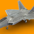 Silver Stealth Fighter Jet With Cockpit Wings Tail And Landing Gear On Orange Background