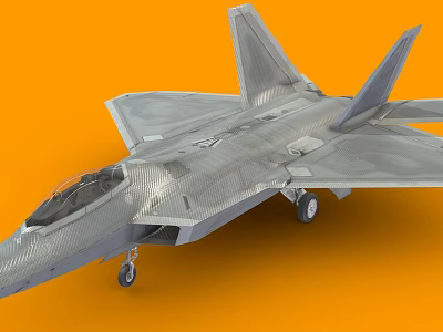 Silver Stealth Fighter Jet With Cockpit Wings Tail And Landing Gear On Orange Background 3d model