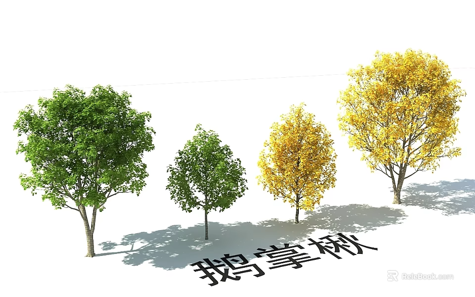 Garden Landscape Design With Green And Yellow Tulip Trees In Various Sizes 3d model 