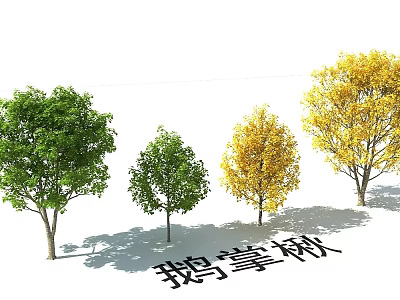 Garden Landscape Design With Green And Yellow Tulip Trees In Various Sizes 3d model