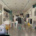 Modern Clothing Store Interior With Hanging Clothes Display Racks Polka Dot Dresses And Mannequins