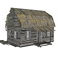 Old Wooden House With Weathered Log Structure Wooden Roof Ladder Windows And Porch