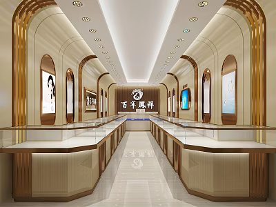 Luxurious Jewelry Store Interior With Glass Display Counters And Warm Ceiling Lighting 3d model