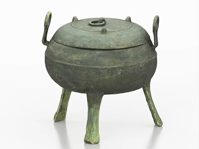Ancient Style Ceramic Vessel With Lid Two Handles And Three Legs Vintage Design 3d model