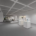 Art Exhibition Hall Interior With White Columns Grid Ceiling And Central Sculpture 3d model