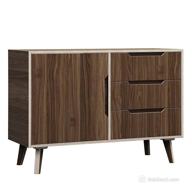 Modern Entryway Cabinet Sideboard With Dark Walnut Wood Design Drawers And Slim Legs 3d model 