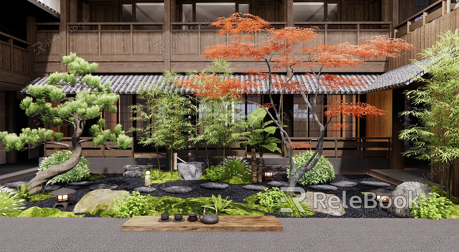 Japanese style courtyard Zen courtyard landscape model