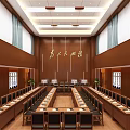 Spacious Conference Room With Wooden Walls Large Screen Displaying Windows 10 And Arranged Seats