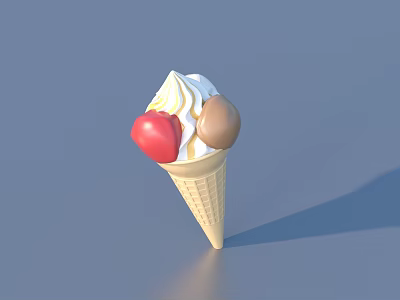 Delicious Ice Cream Cone With White Cream Red Strawberry And Brown Chocolate Ball 3d model