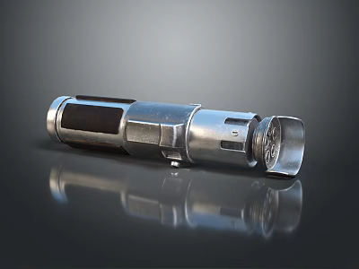 Futuristic Cylindrical Silver Metallic Weapon With Grip Lens And Casing 3d model