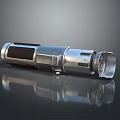 Futuristic Cylindrical Silver Metallic Weapon With Grip Lens And Casing