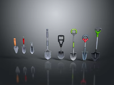 Assorted Hardware Tools Collection With Different Shovels And Colorful Handles 3d model