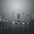 Assorted Hardware Tools Collection With Different Shovels And Colorful Handles 3d model