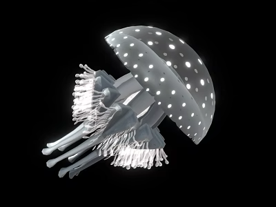 Transparent Jellyfish With White Spots And Long Tentacles On Black Background 3d model
