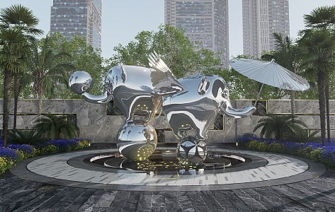 Modern Elephant Dumbo Waterscape Sculpture 3d model