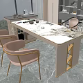 Elegant Tea Table with Marble Top and Gold Frame Comfortable Chairs and Large Windows 3d model