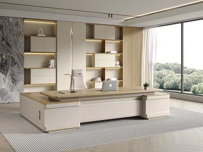 Light Luxury Modern Executive Office Desk With Side Storage Cabinets For Spacious Bright Comfortable Workspace 3d model