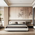 Modern Minimalist Hotel Guest Room With Wooden Panel Wall And King Size Bed