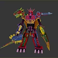 Vibrant Dinosaur Robot Action Figure Featuring Red Yellow Blue Green Armor And Sword