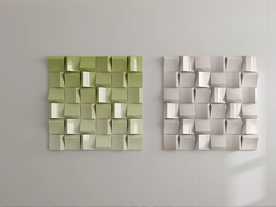 Two Pieces Of 3D Geometric Wall Decor In Green And Beige 3d model