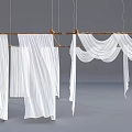 White Curtains Hanging On Wooden Rods With Various Draping Styles In Modern Space