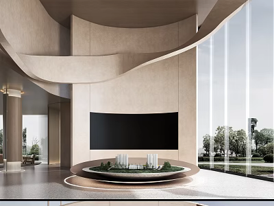 Modern Sales Office Interior Design Featuring Building Model And Large Windows 3d model