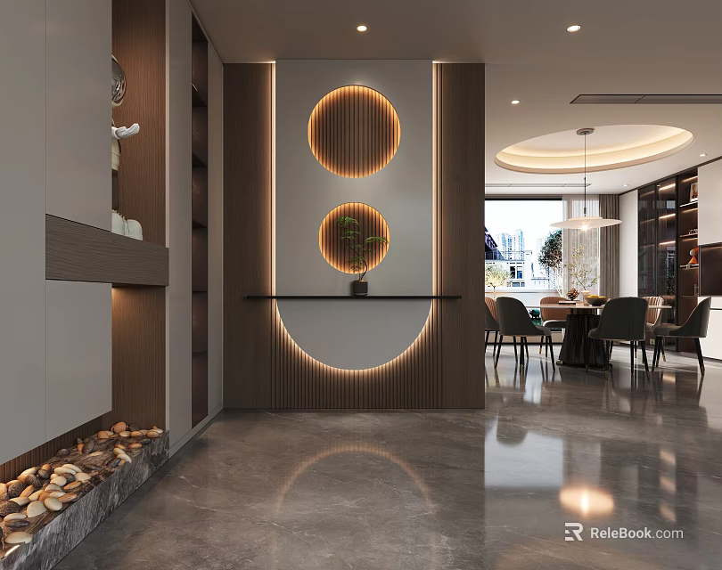 Modern Foyer Hallway With Lighting Decor And Smooth Floor 3d model 