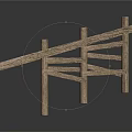 Wooden Platform Structure With Sloped Ramp Beams And Support Posts