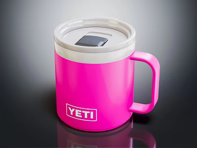YETI Pink Insulated Mug With White Push Button Lid And Handle 3d model