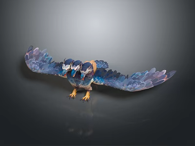 Game Movie Fantasy Eagle Like Character With Blue Purple Feathers Spread Wings Yellow Claws 3d model