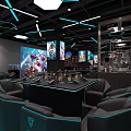 Interior Space With Hanging Planet Models Statues Of Characters Colorful Lights And Display Cabinets