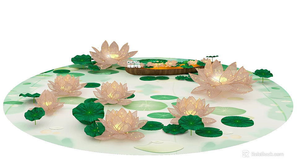 Tobacco and Alcohol Store Decorated with Lotus Lanterns Leaves and Circular Platform CHINA 3d model 