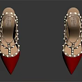 Red High Heels With Stud Decorations Pointed Toe Smooth Patent Leather Stiletto Heel