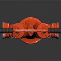 Red Rusty Fire Hydrant With Black Handles And Two Outlets On Dark Background