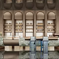 Elegant Modern Sales Office Interior Design With Marble Counter And Display Shelves