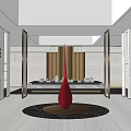 Modern Sales Office Interior With Red Sculpture Marble Floor And Property Models
