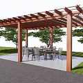 Wooden Pergola With Dining Table And Chairs In Grass Surrounded Patio