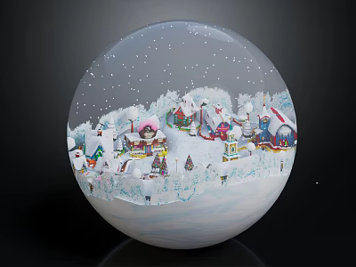 Decorative Ornament Set With Transparent Sphere Snow Scene Small Houses And Snowmen 3d model