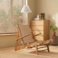 Wooden Leisure Chair In Living Room With Chest Of Drawers Window Blinds And Potted Plant