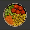 Fresh Mixed Vegetables in Paper Bowl with Transparent Lid Peas Tomatoes Carrots and Corn
