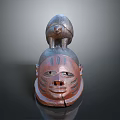 Traditional Tribal Weapon Wooden Mask With Small Animal Statue And Facial Features