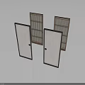 Wooden Lattice And White Panel Doors With Black Frames And Handles 3d model