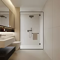 Modern Bathroom Interior With Glass Shower Enclosure White Tiles Vanity Toilet And Mirror