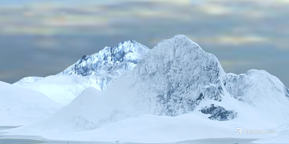 Garden Landscape Design With Snowy Mountains And Ice Elements In Winter 3d model 
